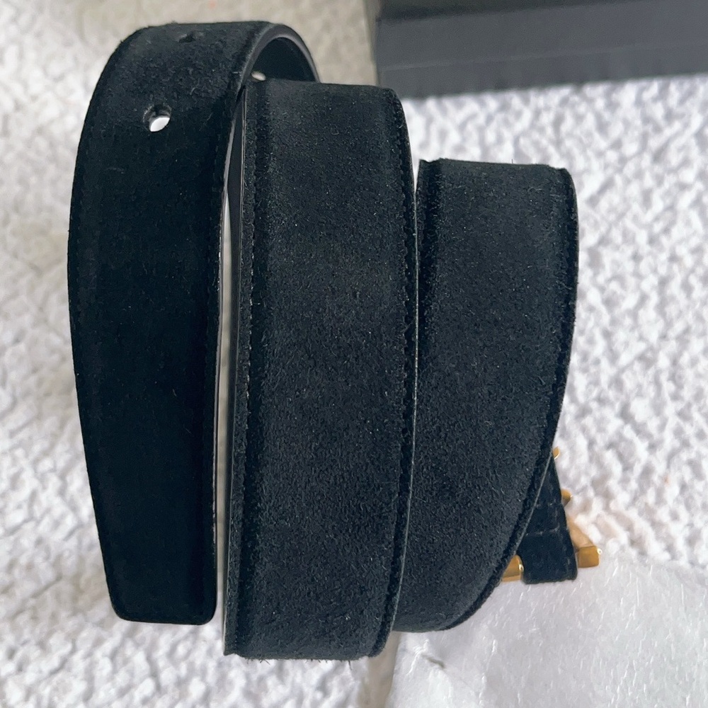 Saint Laurent  YSL Cassandre Belt With Square Buckle  In Suede - Picture 3 of 16